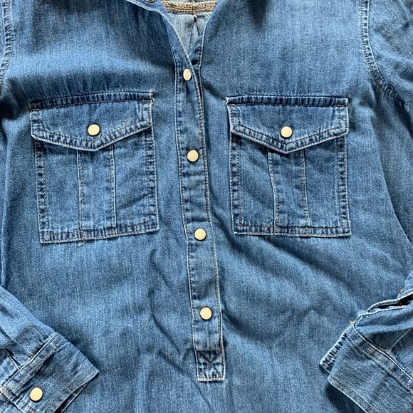 Gap medium wash denim long sleeve button up collard tshirt dress - Picture 3 of 8